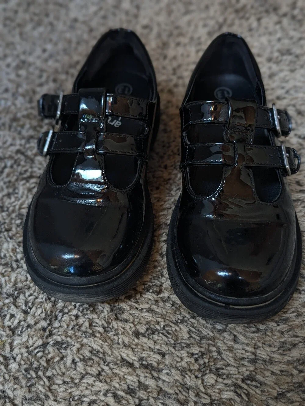 Girls' Black Patent Double-Strap Mary Janes